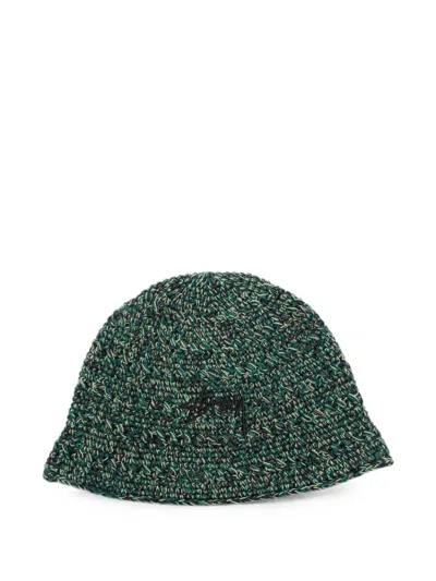 Stussy Logo-embroidered Knit-construction Bucket Hat In Green
