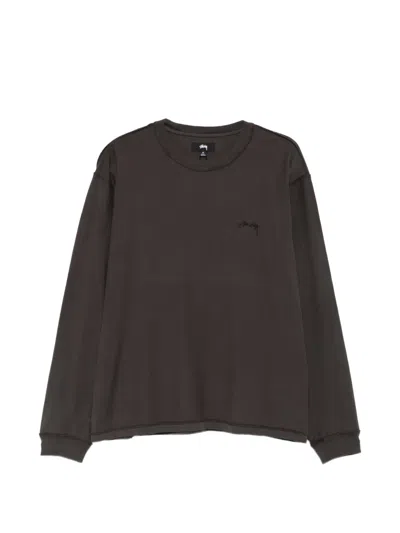 Stussy Logo-embroidered Long-sleeve T-shirt In Gray