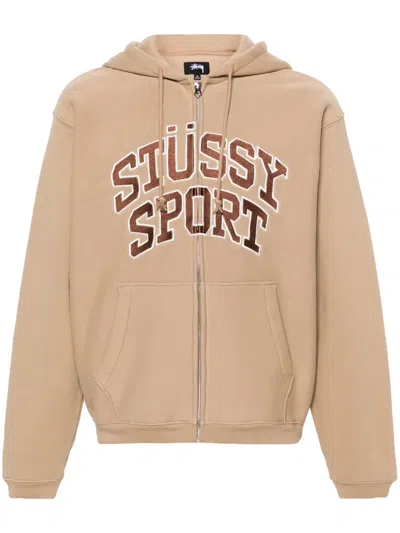 Stussy Logo-embroidered Zip-up Hoodie In Brown