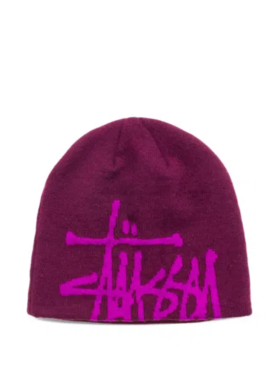 Stussy Logo-intarsia Brushed Beanie Hat In Pink