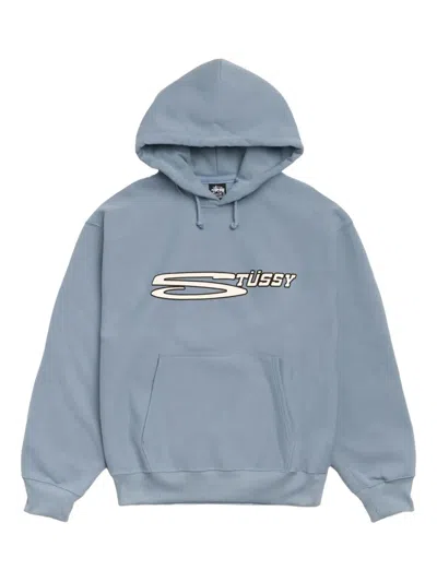 Stussy Logo-print Long-sleeve Hoodie In Blue