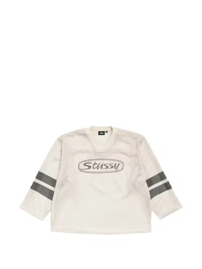 Stussy Logo-print Mesh T-shirt In Neutral