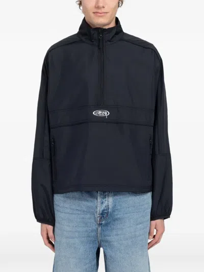 Stussy Logo-print Quarter-zip Jacket In Black
