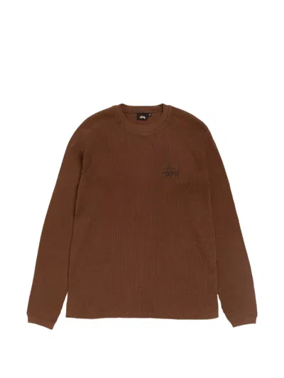 Stussy Logo-print Waffle-knit Jumper In Brown