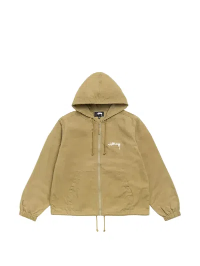 Stussy Logo-print Waxed-cotton Jacket In Nude