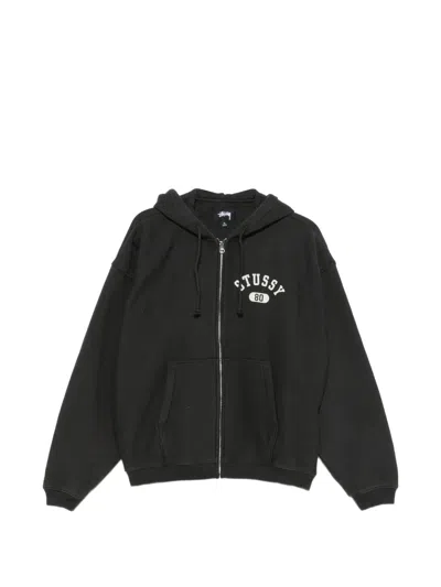 Stussy Logo-print Zip-up Hoodie In Black
