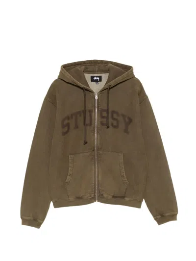 Stussy Logo-print Zip-up Hoodie In Brown