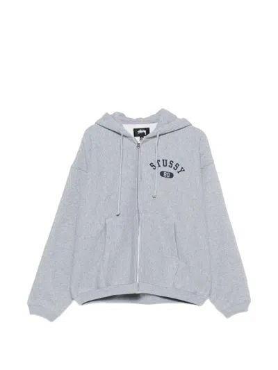 Stussy Logo-print Zip-up Hoodie In Gray