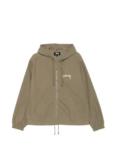 Stussy Logo-print Zip-up Jacket In Neutral