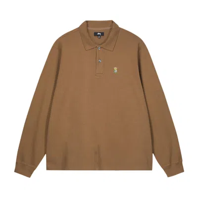 Pre-owned Stussy Long-sleeve Rib Polo 'light Brown'