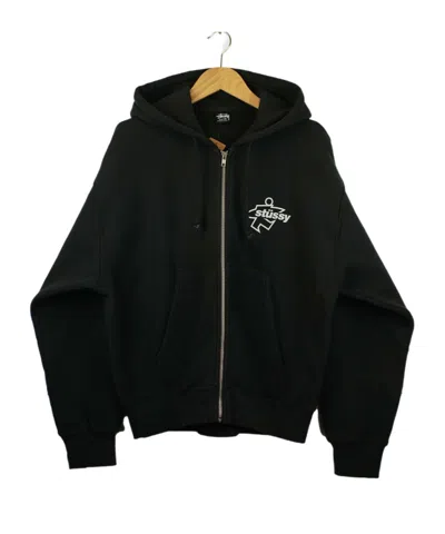 Stussy Garment-dyed Zip-up Hoodie In Black