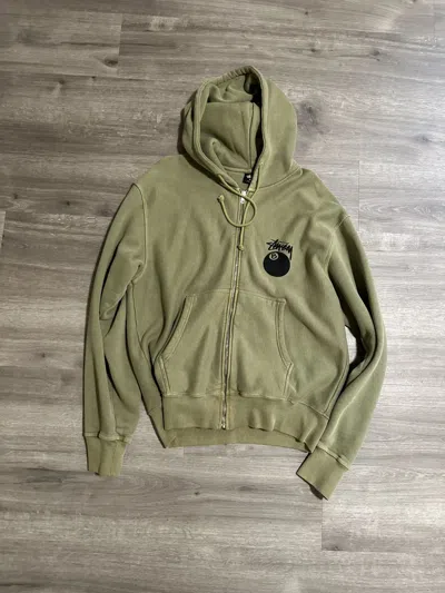 Pre-owned Stussy Men's 8 Ball Pig. Dyed Zip Hoodie Olive (size Large) In Multi
