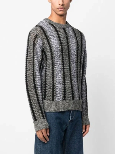 Stussy Striped Open-knitted Sweater In Black