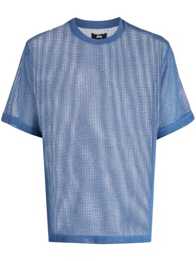 Stussy Perforated Cotton T-shirt In Ocean Blue