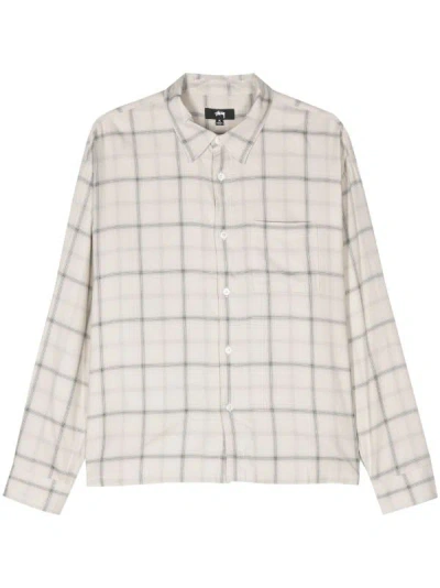 Stussy Shadow Plaid Rayon Shirt In Natural