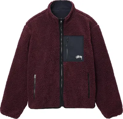 Stussy Men Sherpa Reversible Jacket In Burgundy