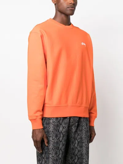 Stussy Logo-embroidered Crewneck Sweatshirt In Orange