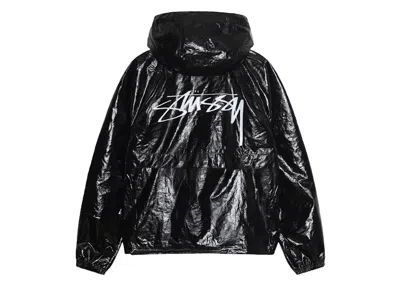 Pre-owned Stussy Men's  Beach Shell Coated Ripstop Jacket In Black