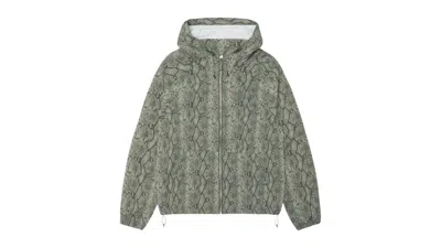 Pre-owned Stussy Men's  Beach Snake Print Nylon Shell Jacket In Olive In Green