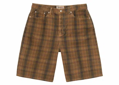 Pre-owned Stussy Men's  Big Ol' Canvas Plaid Short In Brown