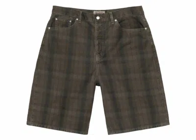 Pre-owned Stussy Men's  Big Ol' Canvas Plaid Short In Olive In Green