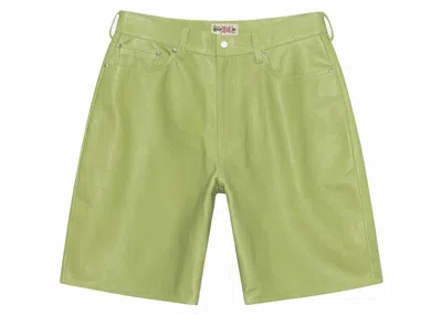 Pre-owned Stussy Men's  Big Ol' Leather Short In Lime In Green