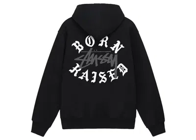 Pre-owned Stussy Men's  Born X Raised Logo Zip Hoodie In Black