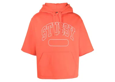 Pre-owned Stussy Men's  Boxy Cropped Short Sleeve Hoodie In Deep Orange