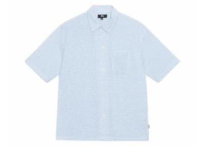 Pre-owned Stussy Men's  Boxy Flat Crinkled Hem Shirt In Blue Check