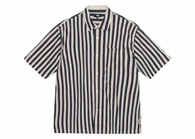 Pre-owned Stussy Men's  Boxy Flat Striped Hem Shirt In Navy Blue