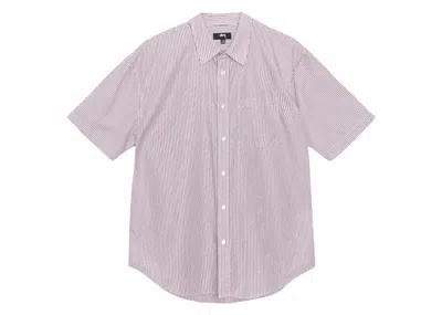 Pre-owned Stussy Men's  Boxy Short Sleeve Stripe 8 Ball Shirt In Burgundy
