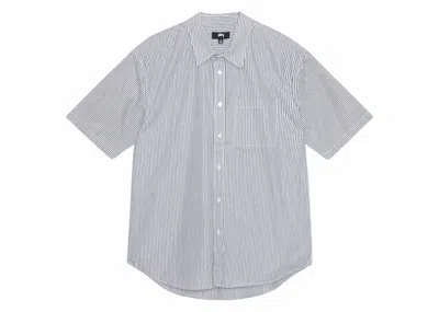 Pre-owned Stussy Men's  Boxy Short Sleeve Stripe 8 Ball Shirt In Navy Blue