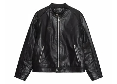 Pre-owned Stussy Men's  Cafe Racer Leather Jacket In Black