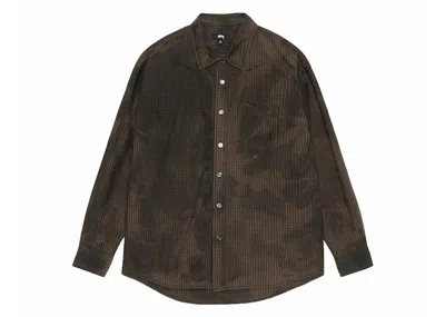 Pre-owned Stussy Men's  Classic Long Sleeve Shirt Sprayed In Tan In Brown