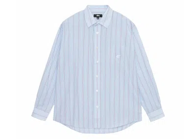 Pre-owned Stussy Men's  Classic Striped Cotton Linen Shirt In Light Blue