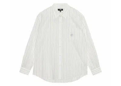 Pre-owned Stussy Men's  Classic Striped Cotton Linen Shirt In White