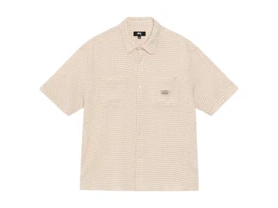 Pre-owned Stussy Men's  Crinkled Check Short Sleeve Shirt In Tan In Brown