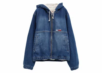 Pre-owned Stussy Men's  Denim Sherpa Work Jacket Dark Navy In Washed Blue