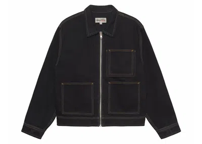 Pre-owned Stussy Men's  Denim Zip Work Jacket In Washed Black