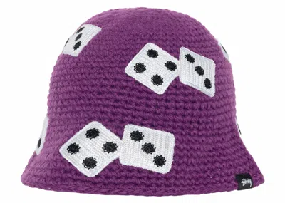 Pre-owned Stussy Men's  Dice Knit Bucket Hat In Purple