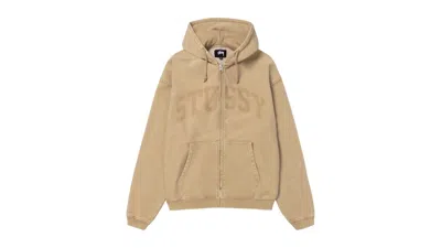 Pre-owned Stussy Men's  Faded Graphic Zip Hoodie In Washed Beige In Brown
