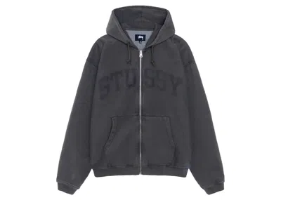 Pre-owned Stussy Men's  Faded Graphic Zip Hoodie In Washed Black