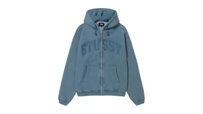 Pre-owned Stussy Men's  Faded Graphic Zip Hoodie In Washed Navy Blue