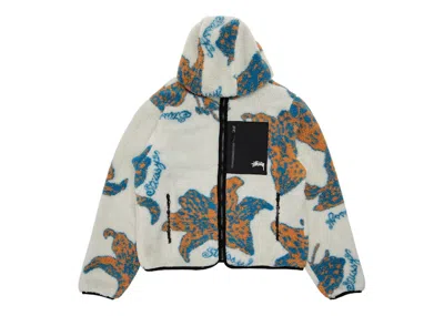 Pre-owned Stussy Men's  Floral Sherpa Hooded Jacket In Bone