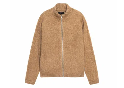 Pre-owned Stussy Men's  Full Zip Brushed Merino Sweater In Camel In Brown