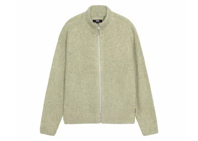 Pre-owned Stussy Men's  Full Zip Brushed Merino Sweater In Sage In Green
