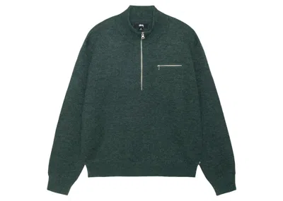 Pre-owned Stussy Men's  Half Zip Mock Neck Sweater In Dark Green