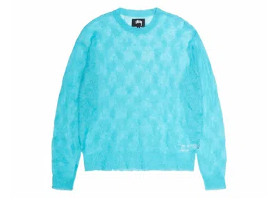 Pre-owned Stussy Men's  Loose Knit Cross Cable Sweater In Cyan