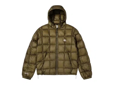 Pre-owned Stussy Men's  Midweight Hooded Puffer In Olive In Green