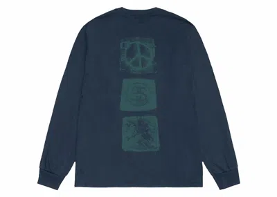 Pre-owned Stussy Men's  Mono Long Sleeve Tee Shirt In Navy Blue